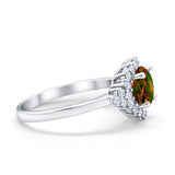 Halo Vintage Engagement Ring Round Simulated Cubic Zirconia 925 Sterling Silver