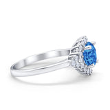 Halo Vintage Engagement Ring Round Simulated Cubic Zirconia 925 Sterling Silver
