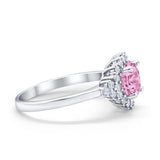 Halo Vintage Engagement Ring Round Simulated Cubic Zirconia 925 Sterling Silver
