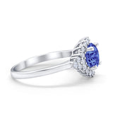 Halo Vintage Engagement Ring Round Simulated Cubic Zirconia 925 Sterling Silver