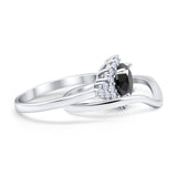 Two Piece Halo Engagement Ring Round Simulated Cubic Zirconia 925 Sterling Silver