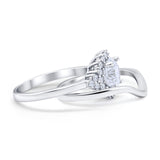 Two Piece Halo Engagement Ring Round Simulated Cubic Zirconia 925 Sterling Silver