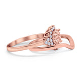 Two Piece Halo Engagement Ring Round Simulated Cubic Zirconia 925 Sterling Silver