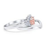 Two Piece Halo Engagement Ring Round Simulated Cubic Zirconia 925 Sterling Silver