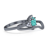 Two Piece Halo Engagement Ring Round Simulated Cubic Zirconia 925 Sterling Silver