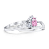 Two Piece Halo Engagement Ring Round Simulated Cubic Zirconia 925 Sterling Silver