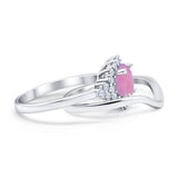 Two Piece Halo Engagement Ring Round Simulated Cubic Zirconia 925 Sterling Silver