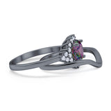 Two Piece Halo Engagement Ring Round Simulated Cubic Zirconia 925 Sterling Silver