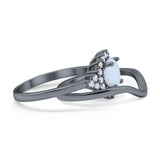 Two Piece Halo Engagement Ring Round Simulated Cubic Zirconia 925 Sterling Silver
