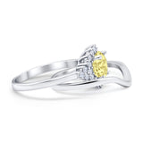 Two Piece Halo Engagement Ring Round Simulated Cubic Zirconia 925 Sterling Silver