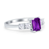 Emerald Cut Wedding Engagement Ring Simulated Cubic Zirconia 925 Sterling Silver