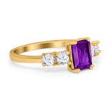 Emerald Cut Wedding Engagement Ring Simulated Cubic Zirconia 925 Sterling Silver