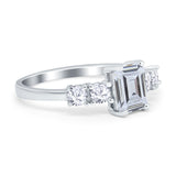 Emerald Cut Wedding Engagement Ring Simulated Cubic Zirconia 925 Sterling Silver