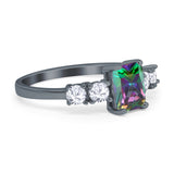 Emerald Cut Wedding Engagement Ring Simulated Cubic Zirconia 925 Sterling Silver