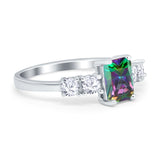 Emerald Cut Wedding Engagement Ring Simulated Cubic Zirconia 925 Sterling Silver