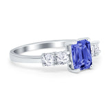 Emerald Cut Wedding Engagement Ring Simulated Cubic Zirconia 925 Sterling Silver