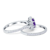 Two Piece Art Deco Marquise Simulated CZ Wedding Ring 925 Sterling Silver