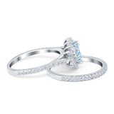 Two Piece Art Deco Marquise Simulated CZ Wedding Ring 925 Sterling Silver
