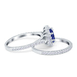Two Piece Art Deco Marquise Simulated CZ Wedding Ring 925 Sterling Silver