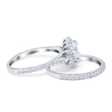 Two Piece Art Deco Marquise Simulated CZ Wedding Ring 925 Sterling Silver
