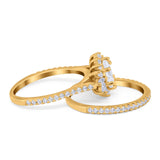 Two Piece Art Deco Marquise Simulated CZ Wedding Ring 925 Sterling Silver