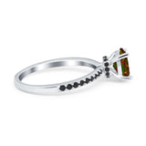 Accent Art Deco Wedding Ring Black Simulated Cubic Zirconia 925 Sterling Silver