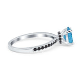 Accent Art Deco Wedding Ring Black Simulated Cubic Zirconia 925 Sterling Silver