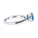 Accent Art Deco Wedding Ring Black Simulated Cubic Zirconia 925 Sterling Silver