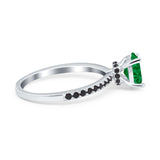 Accent Art Deco Wedding Ring Black Simulated Cubic Zirconia 925 Sterling Silver