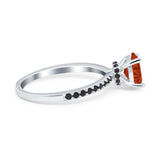 Accent Art Deco Wedding Ring Black Simulated Cubic Zirconia 925 Sterling Silver