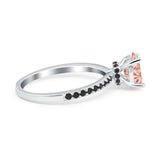 Accent Art Deco Wedding Ring Black Simulated Cubic Zirconia 925 Sterling Silver