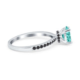 Accent Art Deco Wedding Ring Black Simulated Cubic Zirconia 925 Sterling Silver