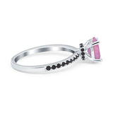 Accent Art Deco Wedding Ring Black Simulated Cubic Zirconia 925 Sterling Silver