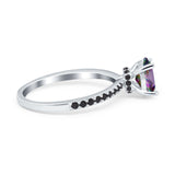 Accent Art Deco Wedding Ring Black Simulated Cubic Zirconia 925 Sterling Silver