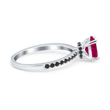 Accent Art Deco Wedding Ring Black Simulated Cubic Zirconia 925 Sterling Silver