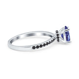 Accent Art Deco Wedding Ring Black Simulated Cubic Zirconia 925 Sterling Silver
