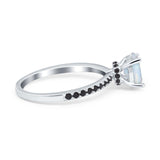 Accent Art Deco Wedding Ring Black Simulated Cubic Zirconia 925 Sterling Silver
