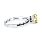 Accent Art Deco Wedding Ring Black Simulated Cubic Zirconia 925 Sterling Silver