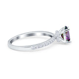 Oval Solitaire Accent Wedding Ring Simulated Cubic Zirconia 925 Sterling Silver