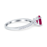 Oval Solitaire Accent Wedding Ring Simulated Cubic Zirconia 925 Sterling Silver