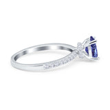 Oval Solitaire Accent Wedding Ring Simulated Cubic Zirconia 925 Sterling Silver
