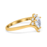 Teardrop V Chevron Engagement Ring Simulated Cubic Zirconia 925 Sterling Silver