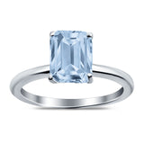Emerald Simulated Cubic Zirconia Cathedral Engagement Ring 925 Sterling Silver Center Stone-(7mmx5mm)