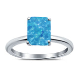 Emerald Simulated Cubic Zirconia Cathedral Engagement Ring 925 Sterling Silver Center Stone-(7mmx5mm)