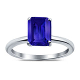 Emerald Simulated Cubic Zirconia Cathedral Engagement Ring 925 Sterling Silver Center Stone-(7mmx5mm)