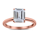Emerald Simulated Cubic Zirconia Cathedral Engagement Ring 925 Sterling Silver Center Stone-(7mmx5mm)
