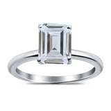 Emerald Simulated Cubic Zirconia Cathedral Engagement Ring 925 Sterling Silver Center Stone-(7mmx5mm)