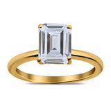 Emerald Simulated Cubic Zirconia Cathedral Engagement Ring 925 Sterling Silver Center Stone-(7mmx5mm)