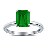 Emerald Simulated Cubic Zirconia Cathedral Engagement Ring 925 Sterling Silver Center Stone-(7mmx5mm)