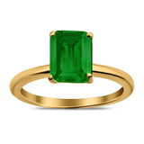Emerald Simulated Cubic Zirconia Cathedral Engagement Ring 925 Sterling Silver Center Stone-(7mmx5mm)